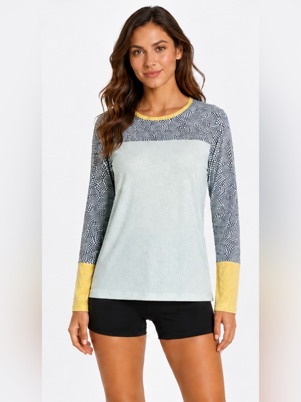 LANDSEND Women's SunShade UPF 50 Long Sleeve Relaxed Rash Guard Swim Tee Print